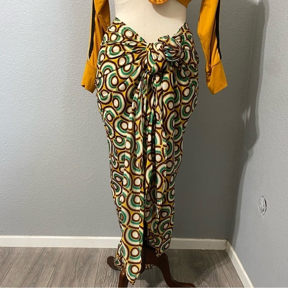 Zara Boho Sarong Skirt Size M Geometric Retro Circle Print Pareo Midi Multicolor - Picture 5 of 12